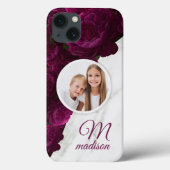 Monogram Foto Modern Floral Marble Custom Name Case-Mate iPhone Case (Achterkant)