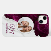 Monogram Foto Modern Floral Marble Custom Name Case-Mate iPhone Case (Achterkant (horizontaal))