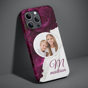 Monogram Foto Modern Floral Marble Custom Name Case-Mate iPhone 14 Hoesje