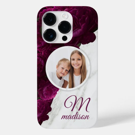 Monogram Foto Moderne Bloem Marmer Aangepaste Naam Case-Mate iPhone Case (Achterkant)