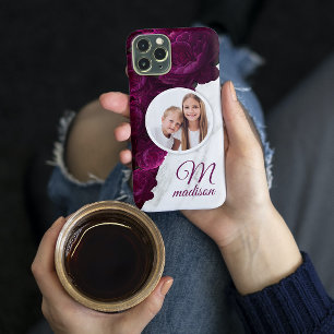 Monogram Foto Moderne Bloem Marmer Aangepaste Naam Case-Mate iPhone 14 Plus Hoesje