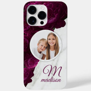 Monogram Foto Moderne Bloem Marmer Aangepaste Naam Case-Mate iPhone 14 Pro Max Hoesje