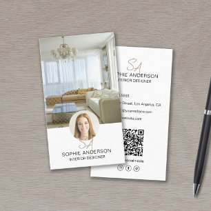 Monogram Foto QR Wit Interieurontwerper Visitekaartje