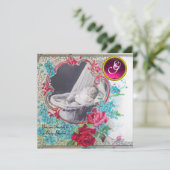 MONOGRAM FOTO-TEMPLATE VAN HET BABY SHOWER STORK,  KAART (Staand voorkant)