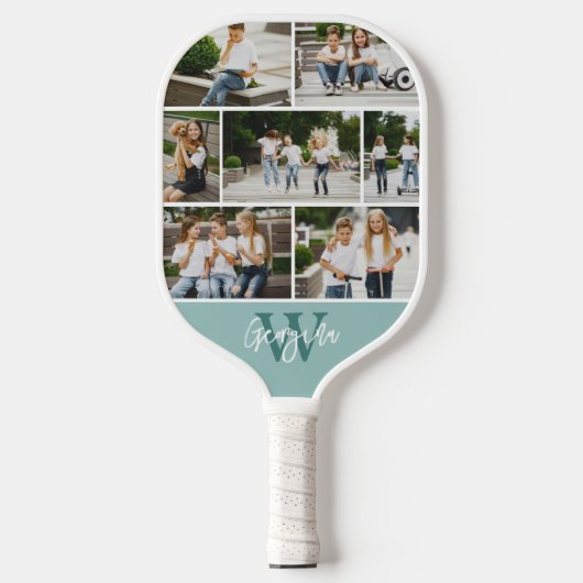Monogram Fotocollage Aangepaste Kleur Pickleball Paddle (Voorkant)
