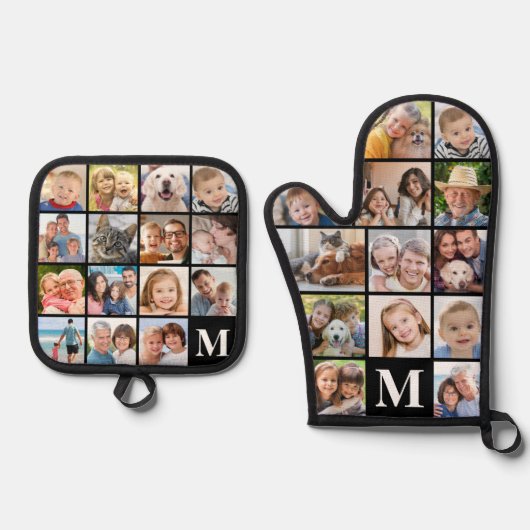 Monogram Fotocollage Mitt 13 Potholder 15 Ovenwant & Pannenlap Set (Voorkant)