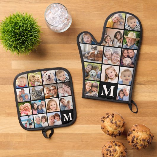Monogram Fotocollage Mitt 13 Potholder 15 Ovenwant & Pannenlap Set (Top down)