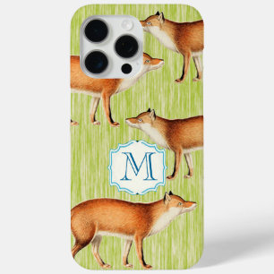 Monogram  Fox Art Limoen Houten Patroon iPhone 15 Pro Max Hoesje