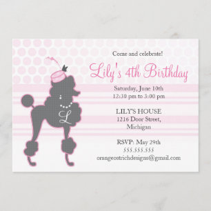 Monogram French Poodle Birthday Uitnodiging