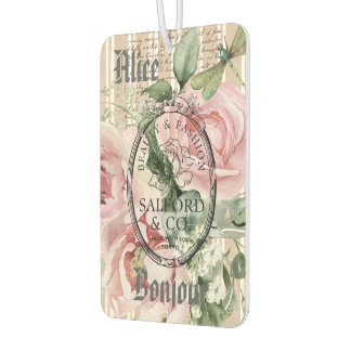 Monogram Frenchy vintage Ephemera Pink roses chic Luchtverfrisser