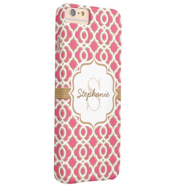 Monogram Fuchsia en Gold Quatrefoil Case-Mate iPhone Case (Achterkant/Rechts)