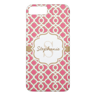Monogram Fuchsia en Gold Quatrefoil iPhone 8 Plus / 7 Plus Hoesje