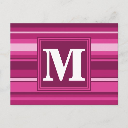 Monogram fuchsia strepen briefkaart (Voorkant)