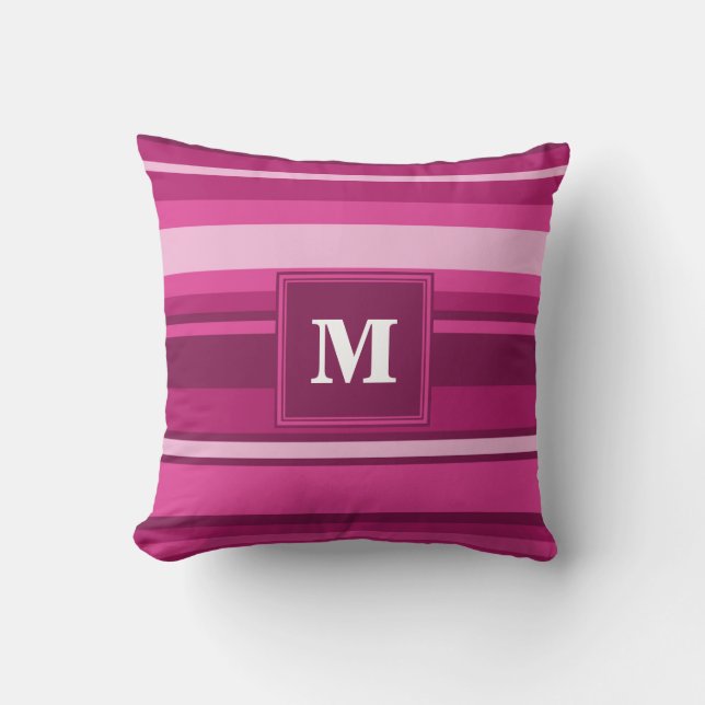 Monogram fuchsia strepen kussen (Voorkant)