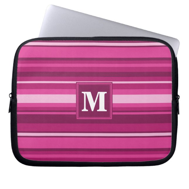 Monogram fuchsia strepen laptop sleeve (Voorkant)
