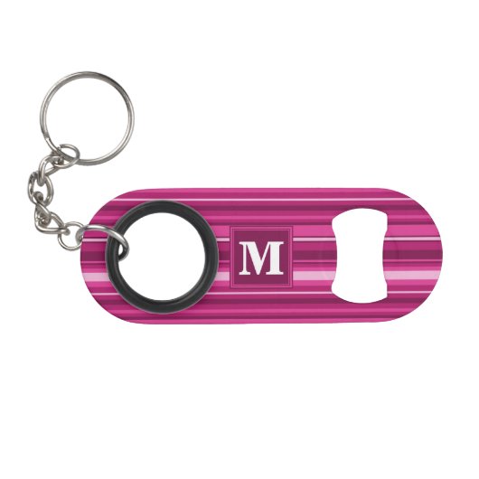 Monogram fuchsia strepen sleutelhanger flessenopener (Voorkant (Horizontaal))