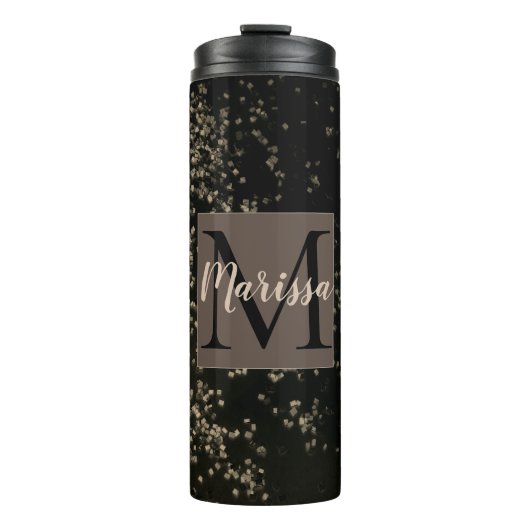 Monogram Fun Gold Confetti op Bruin Thermosbeker (Voorkant)
