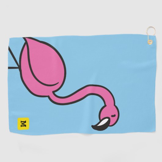 Monogram Funny Cute Pink Tropical Flamingo Golfhanddoek (Horizontaal)