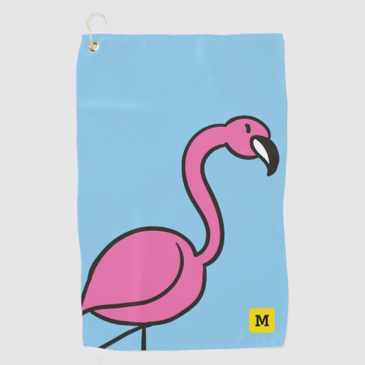 Monogram Funny Cute Pink Tropical Flamingo Golfhanddoek (Voorkant)