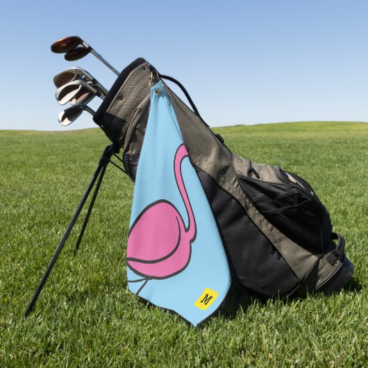 Monogram Funny Cute Pink Tropical Flamingo Golfhanddoek (Groen)