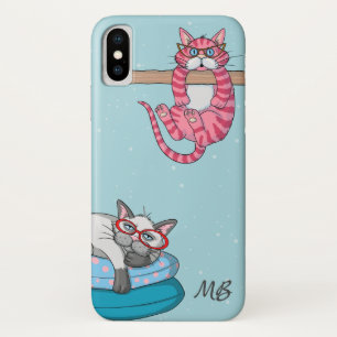 Monogram Funny Whimsical Cats Trendy Modern iPhone X Hoesje