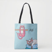 Monogram Funny Whimsical Cats Trendy Modern Draagtas (Voorkant)