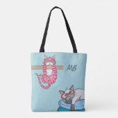 Monogram Funny Whimsical Cats Trendy Modern Draagtas (Achterkant)