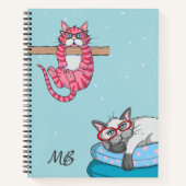 Monogram Funny Whimsical Cats Trendy Modern Notitieboek (Voorkant)