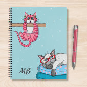 Monogram Funny Whimsical Cats Trendy Modern Notitieboek