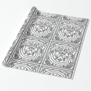 Monogram G Initiaal Black en White Floral Pattern Cadeaupapier