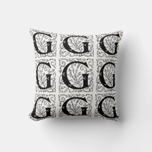 Monogram G Initiaal Black en White Floral Pattern Kussen