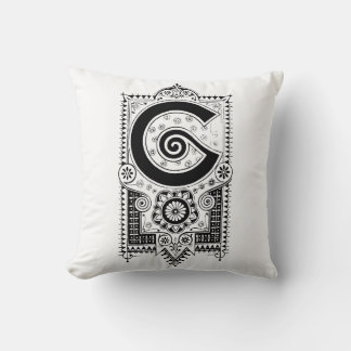 Monogram G Initiaal Black en White Floral Pattern Kussen
