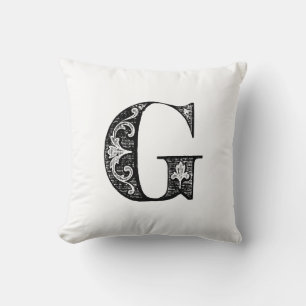 Monogram G Initiaal Black en White Floral Pattern Kussen