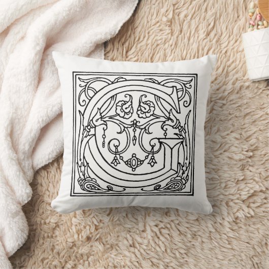 Monogram G Initiaal Black en White Floral Pattern Kussen (Deken)