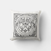 Monogram G Initiaal Black en White Floral Pattern Kussen (Voorkant)