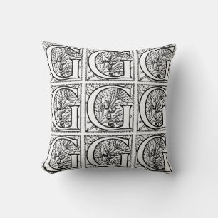 Monogram G Initiaal Black en White Floral Pattern Kussen