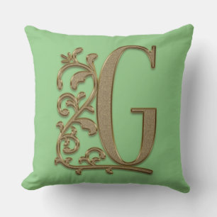 Monogram G Lentegroene Familiebruiloft, Verjaardag Kussen