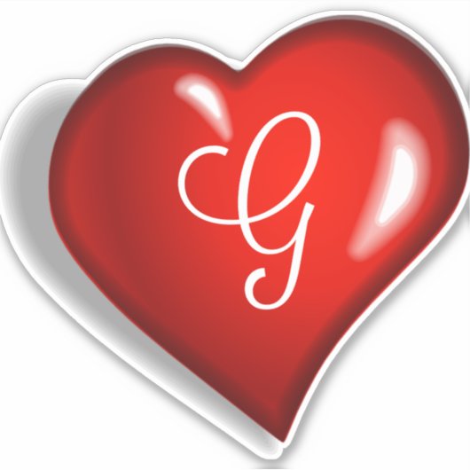 Monogram G wit manuscript op ruby rood hart Sticker (Voorkant)