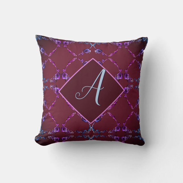 Monogram Garnet Blush Paars Roos Hearts Kussen (Voorkant)