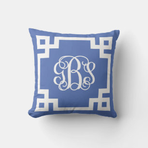 Monogram GBS Blue en White Greek Key Script Kussen