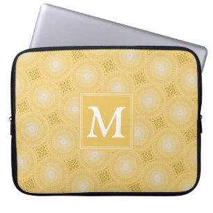 Monogram geel cirkelpatroon laptop sleeve