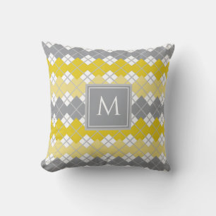 Monogram geel en grijs argyle kussen
