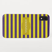 Monogram Geel en Paars Stripe Patroon Case-Mate iPhone Case (Achterkant (horizontaal))