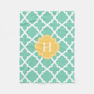 Monogram geel en seafoam   Fleece Blanket Deken
