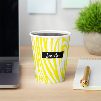 Monogram Geel en Wit Gestreept Zebrapatroon Papieren Bekers