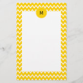 Monogram Geel en wit Zigzag Patroon Briefpapier (Voorkant)