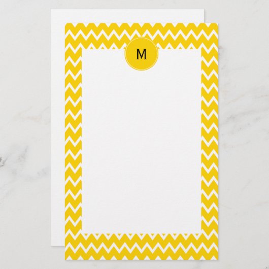 Monogram Geel en wit Zigzag Patroon Briefpapier (Voorkant / Achterkant)