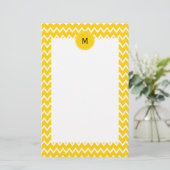 Monogram Geel en wit Zigzag Patroon Briefpapier (Staand voorkant)