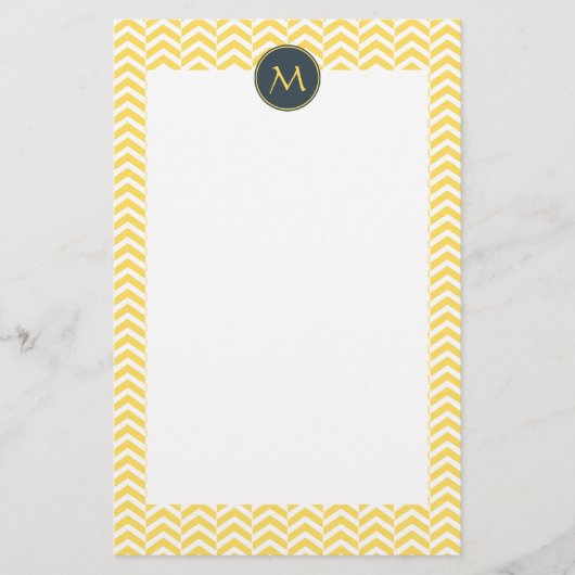 Monogram Geel en Witte Chevron met houtskool Briefpapier (Voorkant)