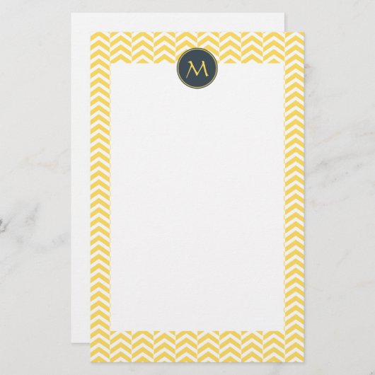 Monogram Geel en Witte Chevron met houtskool Briefpapier (Voorkant / Achterkant)